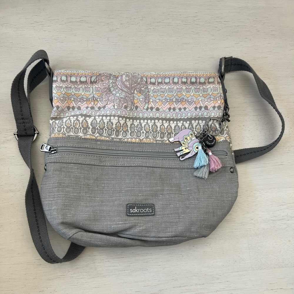 Sakroots Gray and Purple Pattern Print Crossbody Purse